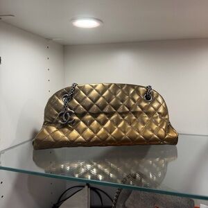 Chanel Just Mademoiselle Quilted Ombre Gold Shoulder Bag with Chain Strap